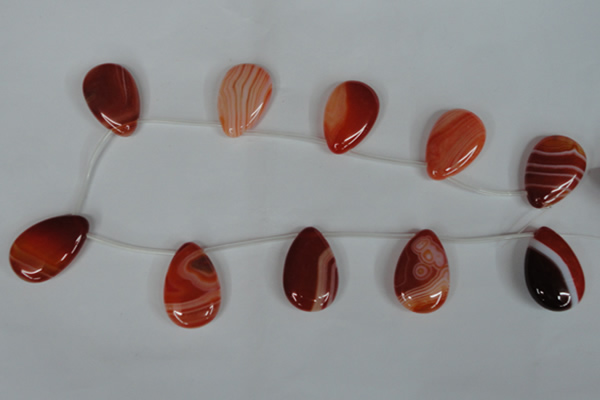 CAG3289 Top-drilled 20*30mm flat teardrop red line agate beads