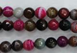 CAG3302 15.5 inches 8mm faceted round colorfull line agate beads