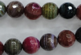 CAG3304 15.5 inches 12mm faceted round colorfull line agate beads