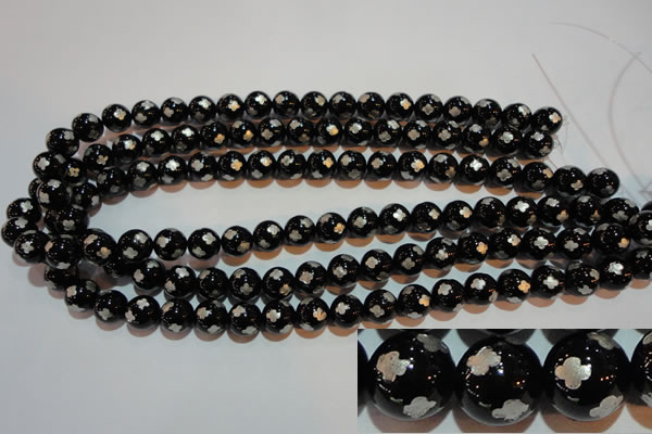 CAG3352 15.5 inches 8mm carved round black agate beads wholesale