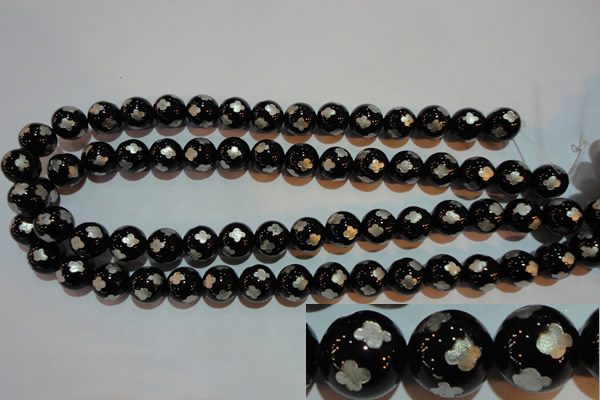 CAG3354 15.5 inches 12mm carved round black agate beads wholesale