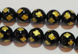 CAG3362 15.5 inches 8mm carved round black agate beads wholesale