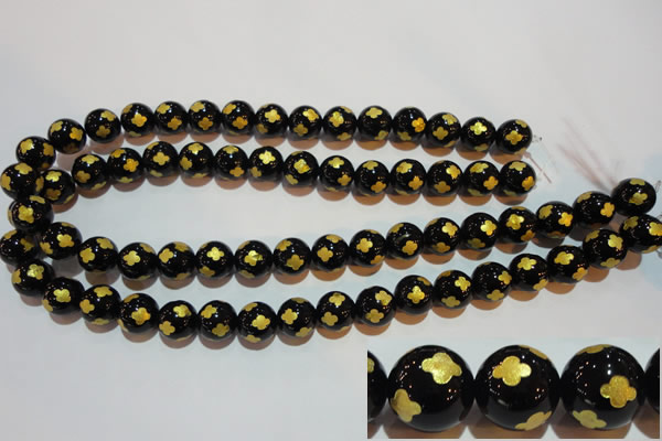 CAG3362 15.5 inches 8mm carved round black agate beads wholesale