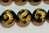 CAG3383 15.5 inches 16mm carved round black agate beads wholesale