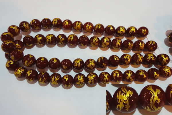 CAG3412 15.5 inches 16mm carved round red agate beads wholesale