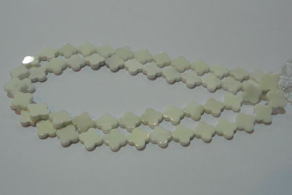 CAG3425 15.5 inches 14*14mm flower white agate gemstone beads