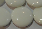 CAG3450 15.5 inches 30mm flat round white agate gemstone beads