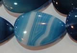 CAG3474 15.5 inches 25*35mm flat teardrop blue line agate beads