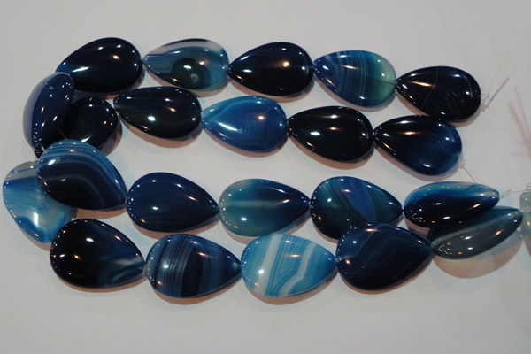 CAG3474 15.5 inches 25*35mm flat teardrop blue line agate beads