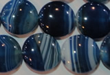 CAG3490 15.5 inches 20mm flat round blue line agate beads