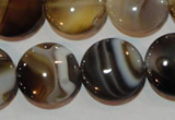 CAG3505 15.5 inches 20mm flat round brown line agate beads