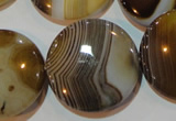 CAG3507 15.5 inches 30mm flat round brown line agate beads