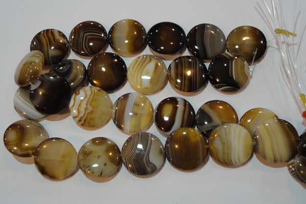 CAG3507 15.5 inches 30mm flat round brown line agate beads