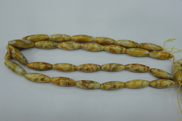 CAG3633 15.5 inches 10*30mm rice yellow crazy lace agate beads