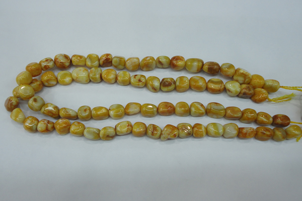 CAG3635 15.5 inches 10*12mm nuggets yellow crazy lace agate beads