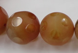 CAG3668 15.5 inches 22mm carved round matte red agate beads