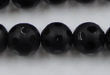 CAG3675 15.5 inches 16mm carved round matte black agate beads