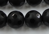 CAG3678 15.5 inches 22mm carved round matte black agate beads