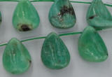 CAG3948 Top-drilled 13*18mm leaf green grass agate beads