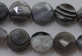 CAG3960 15.5 inches 10mm faceted coin grey botswana agate beads