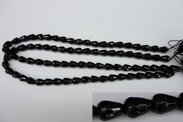 CAG4000 15.5 inches 8*10mm faceted teardrop black agate beads