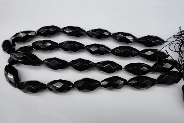 CAG4005 15.5 inches 15*30mm faceted rice black agate beads