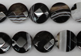 CAG4020 15.5 inches 14mm faceted coin black agate beads