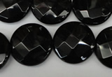 CAG4023 15.5 inches 20mm faceted coin black agate beads