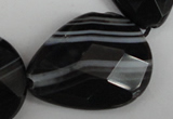 CAG4031 15.5 inches 20*30mm faceted flat teardrop black agate beads