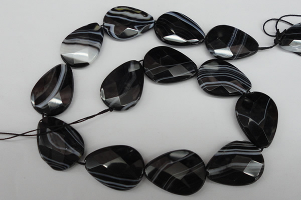 CAG4031 15.5 inches 20*30mm faceted flat teardrop black agate beads