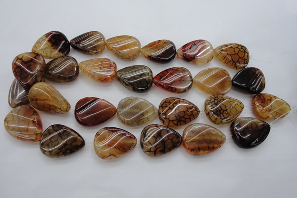 CAG4099 15.5 inches 22*30mm twisted flat teardrop dragon veins agate beads