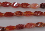 CAG4180 15.5 inches 6*12mm faceted & twisted rice natural fire agate beads