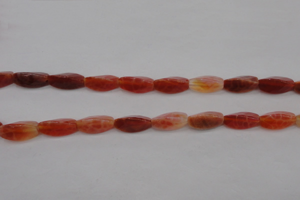 CAG4201 7*14mm faceted & twisted trihedron natural fire agate beads