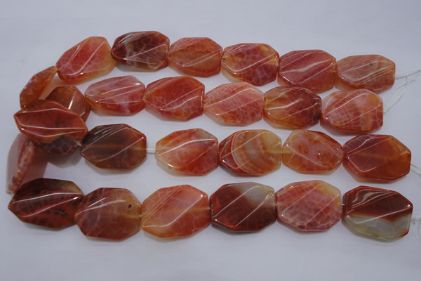 CAG4242 22*30mm faceted & twisted octagonal natural fire agate beads