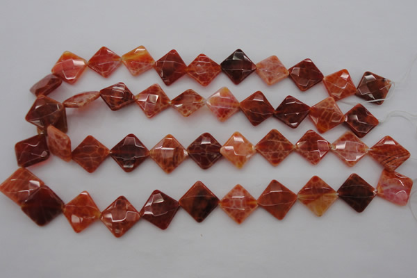 CAG4263 15.5 inches 14*14mm faceted diamond natural fire agate beads