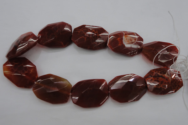 CAG4288 30*40mm faceted & twisted octagonal natural fire agate beads