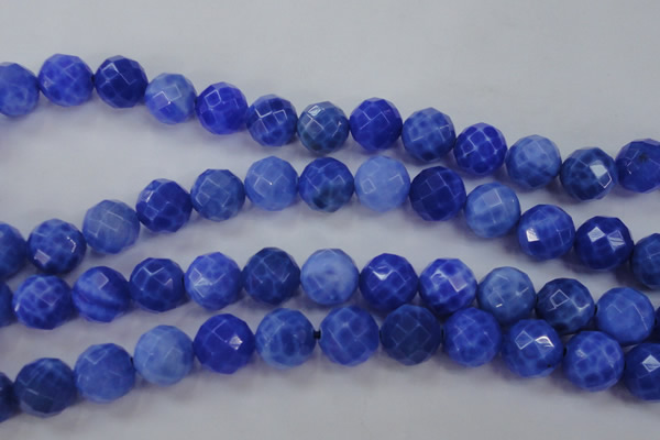 CAG4314 15.5 inches 12mm faceted round dyed blue fire agate beads