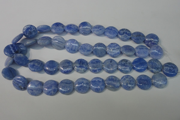 CAG4381 15.5 inches 18mm flat round dyed blue lace agate beads