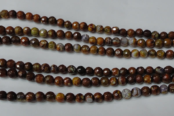 CAG4617 15.5 inches 6mm faceted round fire crackle agate beads