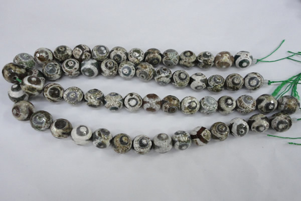 CAG4720 15 inches 14mm faceted round tibetan agate beads wholesale