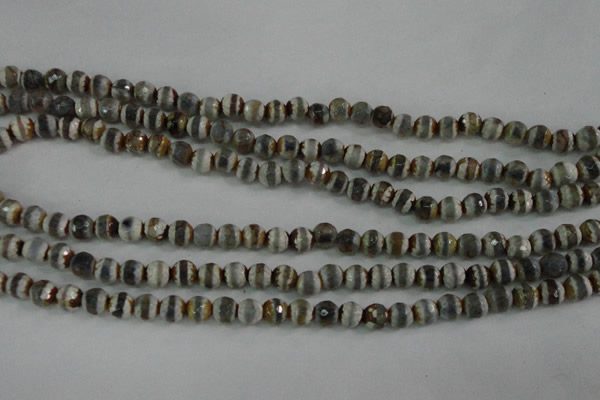 CAG4722 15 inches 6mm faceted round tibetan agate beads wholesale