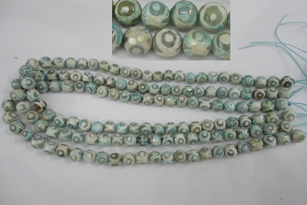 CAG4730 15 inches 8mm faceted round tibetan agate beads wholesale