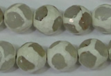 CAG4818 15 inches 14mm faceted round tibetan agate beads wholesale