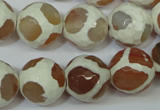 CAG4819 15 inches 14mm faceted round tibetan agate beads wholesale