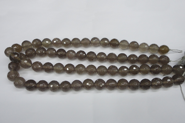 CAG4828 15 inches 12mm faceted round grey agate beads wholesale