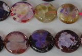 CAG4893 15 inches 15mm faceted coin fire crackle agate beads