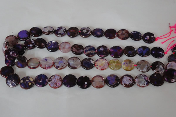 CAG4893 15 inches 15mm faceted coin fire crackle agate beads