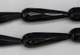 CAG5064 15.5 inches 10*30mm faceted teardrop black agate beads