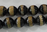 CAG5152 15 inches 12mm faceted round tibetan agate beads wholesale