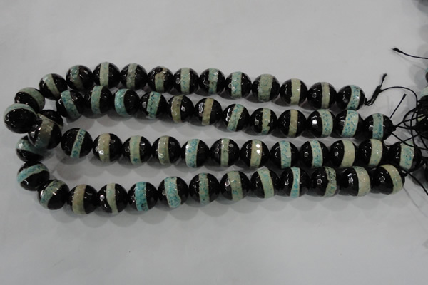 CAG5156 15 inches 12mm faceted round tibetan agate beads wholesale